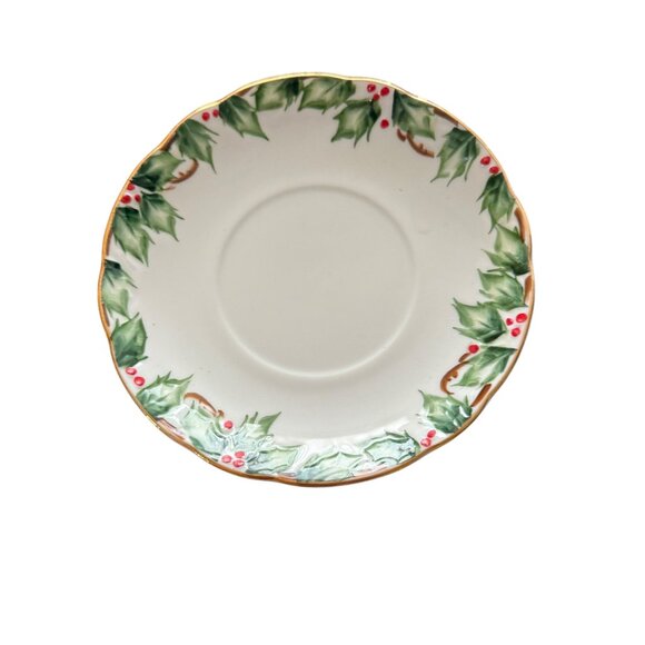 Vintage Lefton China “Holly & Berry”   Sugar Bowl W/ Lid Spoon & Saucer - Picture 7 of 8